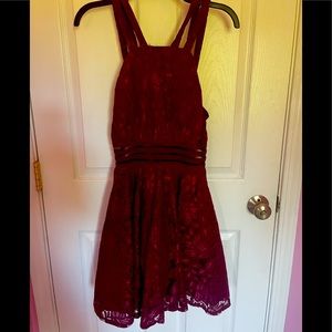Burgundy fit and flare cocktail dress